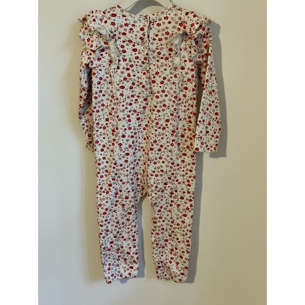 Pehr Baby Girls Like New Floral Ruffle Long Sleeve Organic Cotton Romper 3T